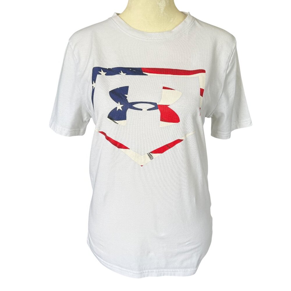 Under Armour loose heatgear youth large white short sleeve crewneck t-shirt